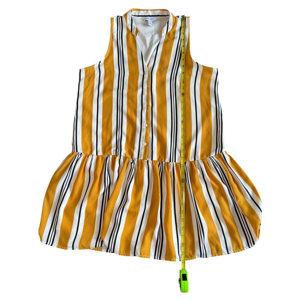 Nine West Striped Dress Medium Mustard White Sleeveless Drop Waist - Picture 4 of 7